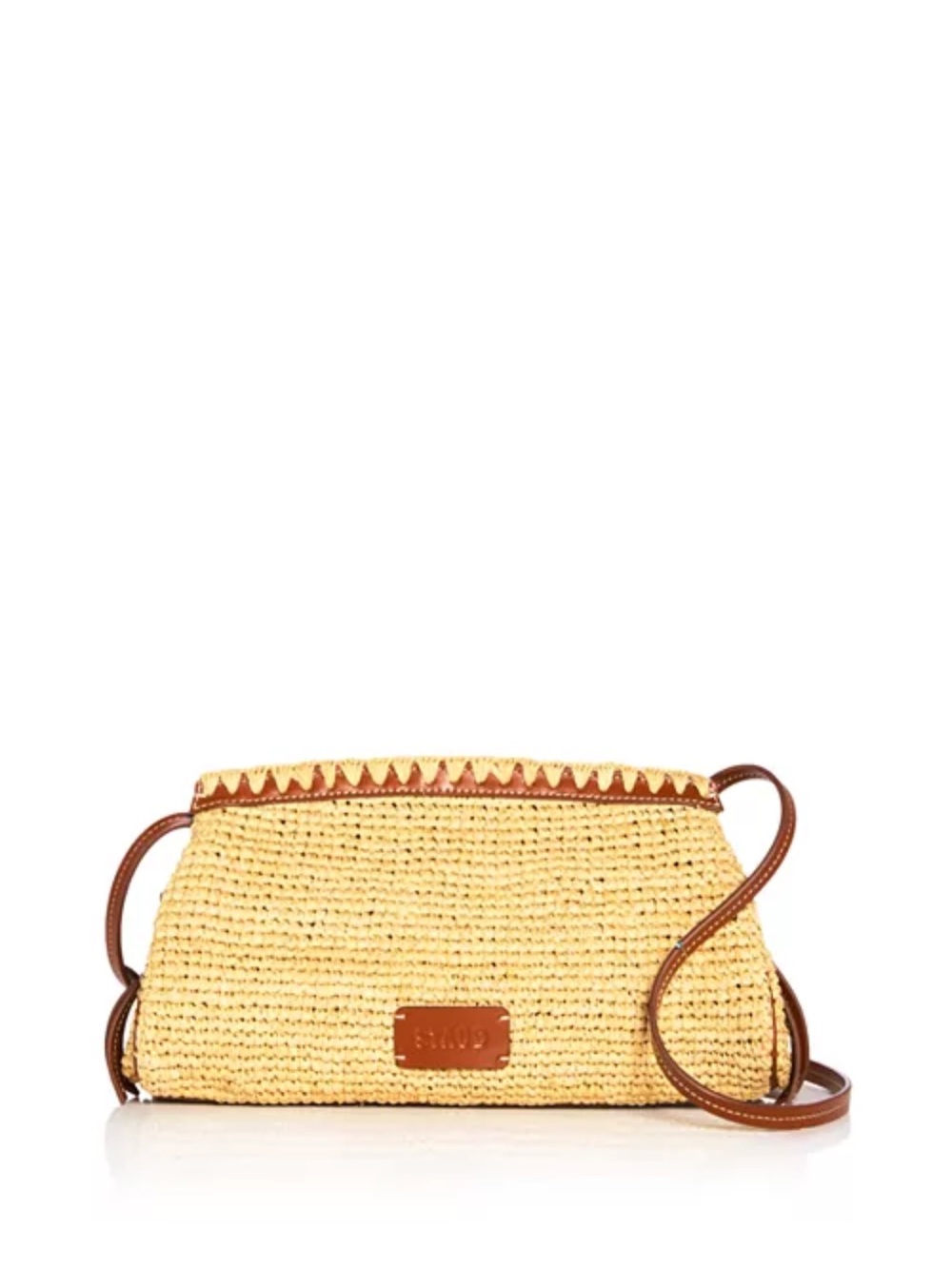 STAUD Lena Raffia and Leather Clutch Bag Natural Tan NWT - Picture 3 of 11